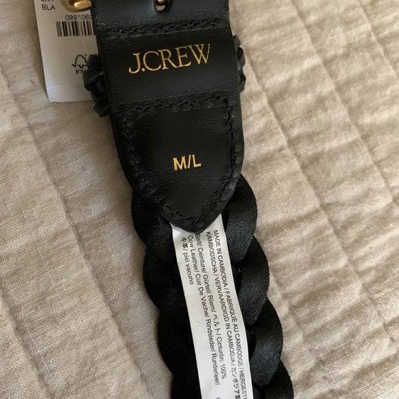 NWT J. Crew Long braided Italian Black and Gold Leather Belt, size M/L - Picture 2 of 3